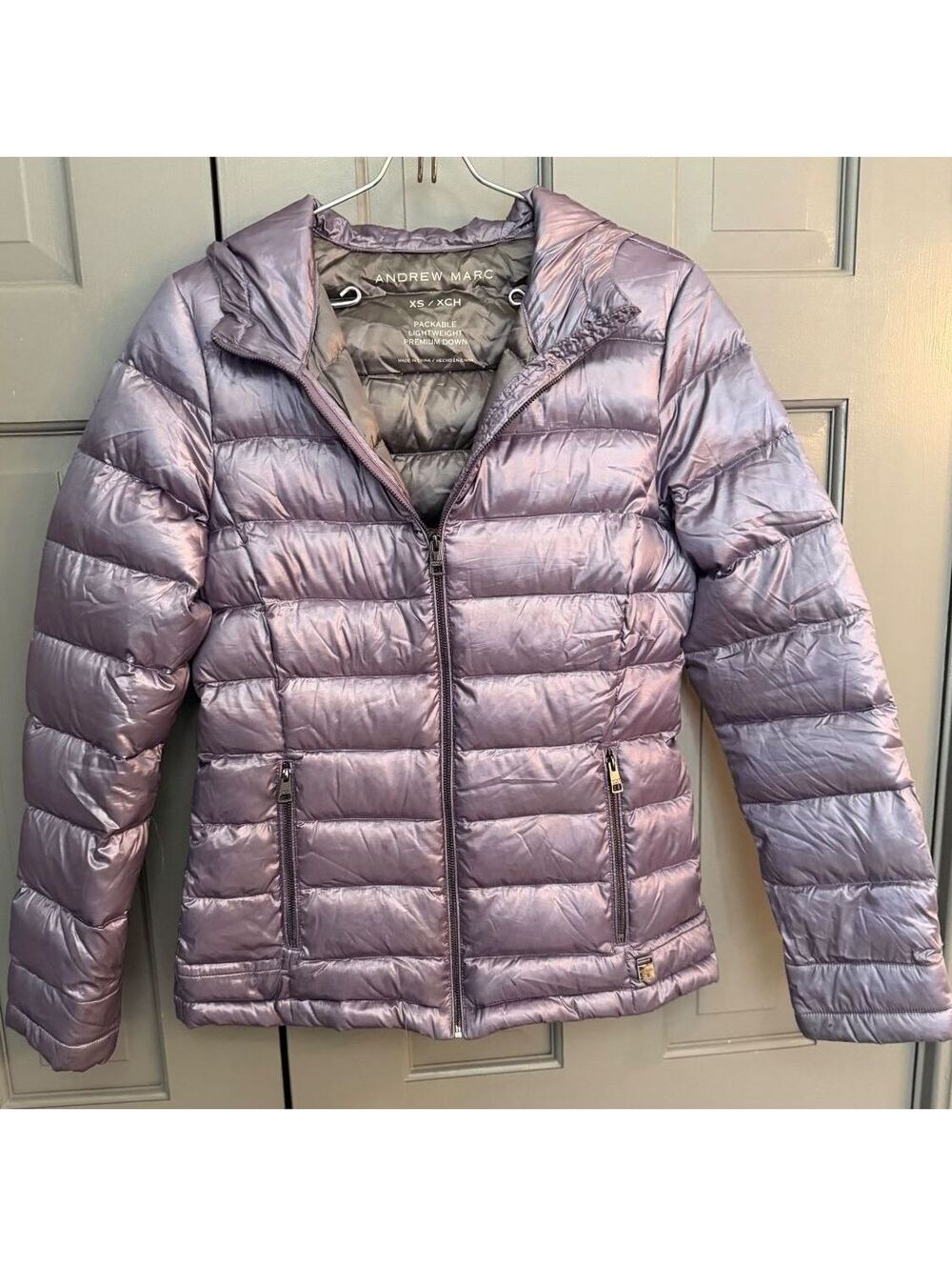 Andrew Marc Metallic Lilac Premium Down Packable Puffer Jacket XS